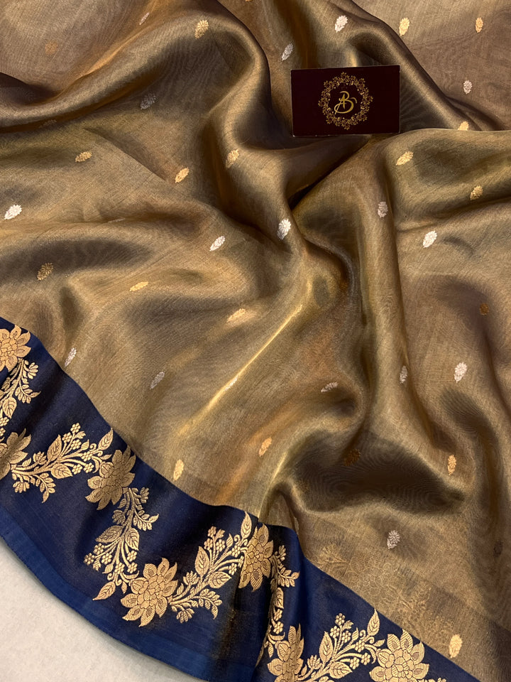 Navy Blue Pure Tissue Silk Handloom Banarasi Saree