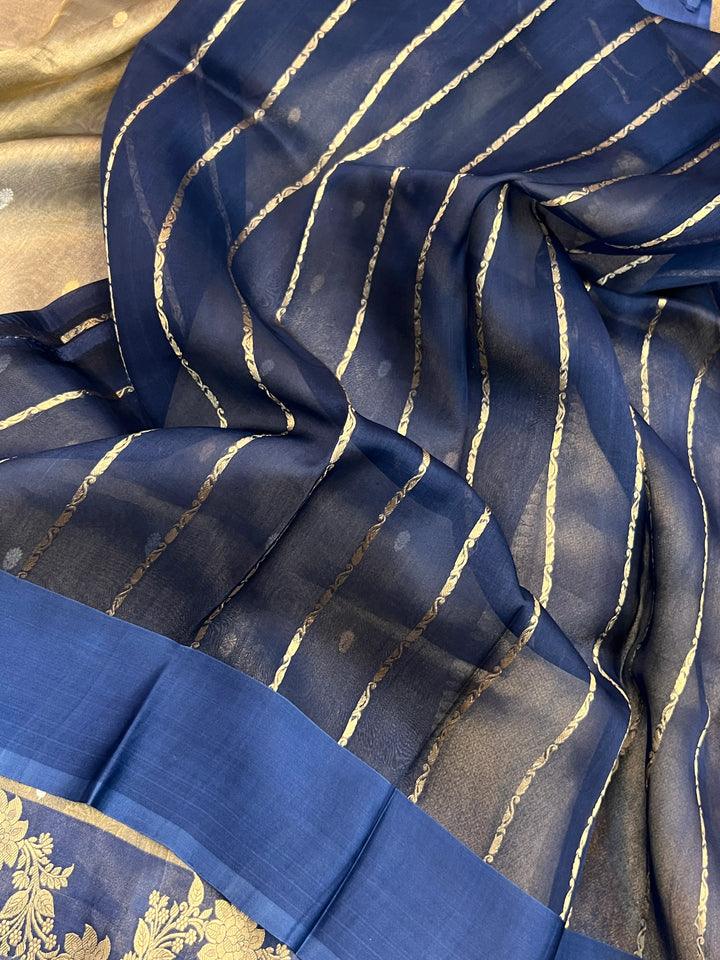 Navy Blue Pure Tissue Silk Handloom Banarasi Saree