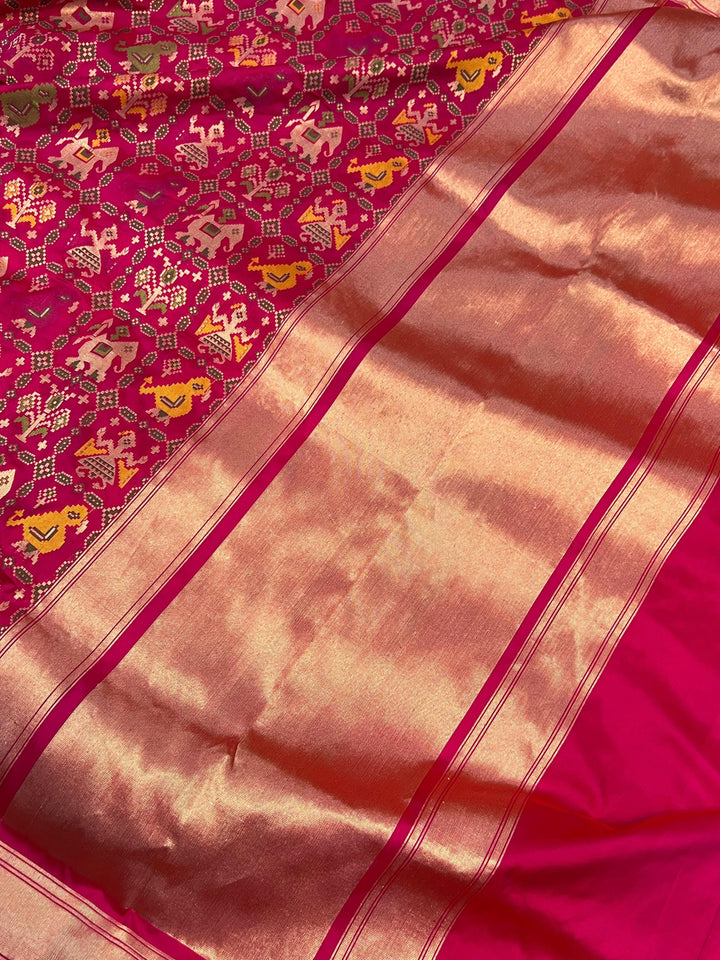 Hot Pink Meenakari Handloom Pure Katan Silk Saree - Aura Benaras