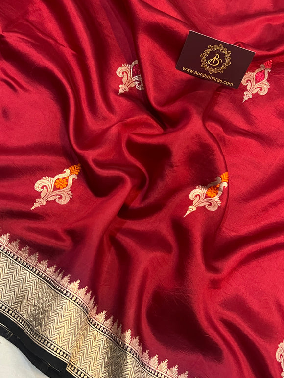 Maroon Pure Banarasi Handloom Silk Saree - Aura Benaras