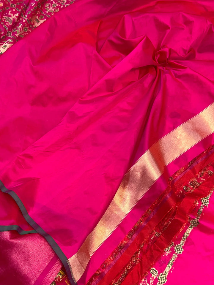 Hot Pink Meenakari Handloom Pure Katan Silk Saree - Aura Benaras