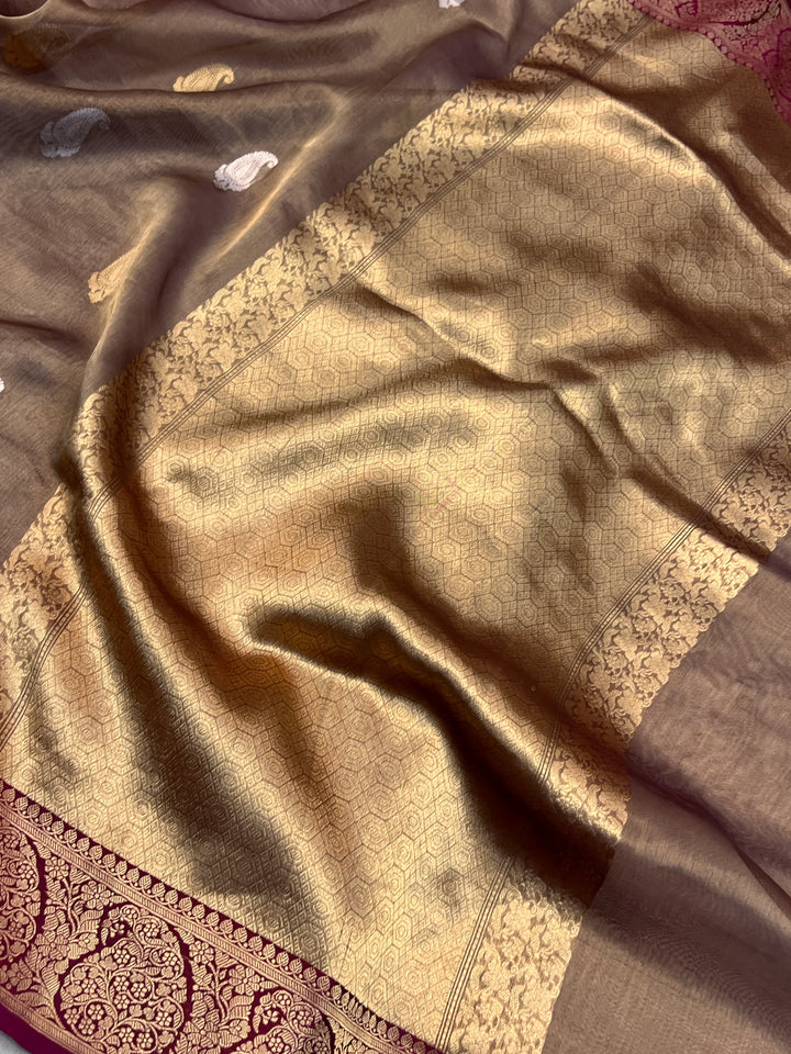 Magenta Purple Pure Tissue Silk Handloom Banarasi Saree