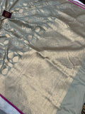 Pastel Grey Pure Banarasi Handloom Katan Silk Saree - Aura Benaras