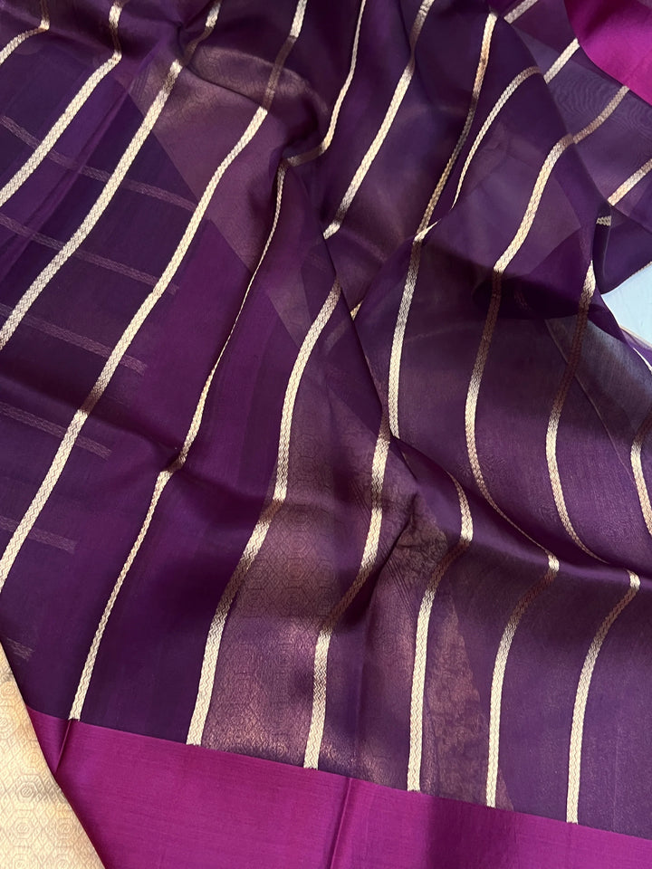 Magenta Purple Pure Tissue Silk Handloom Banarasi Saree
