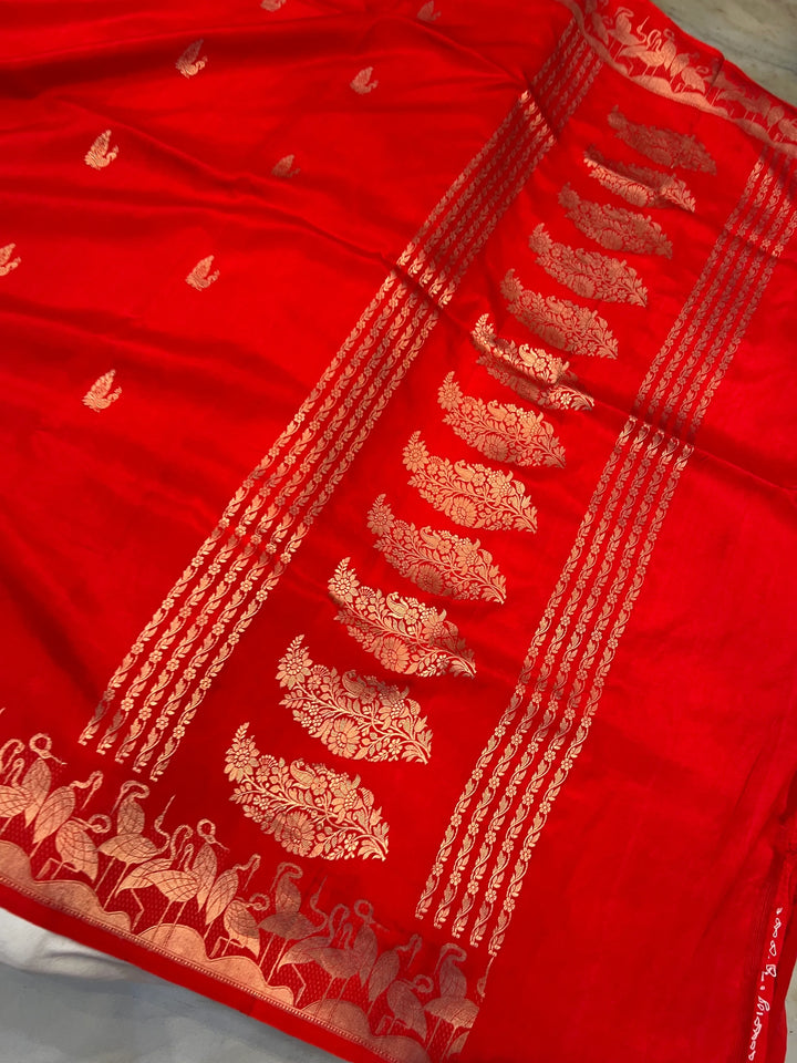 Red Pure Katan Silk Handloom Banarasi Saree