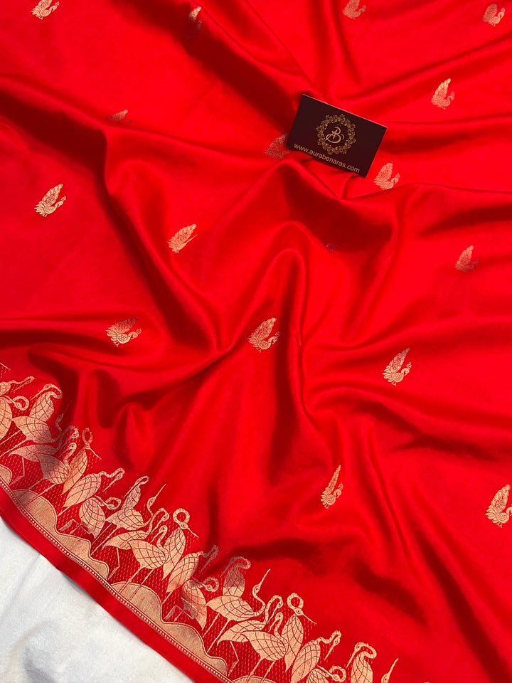 Red Pure Katan Silk Handloom Banarasi Saree