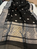 Black Banarasi Handloom Kora Silk Saree - Aura Benaras