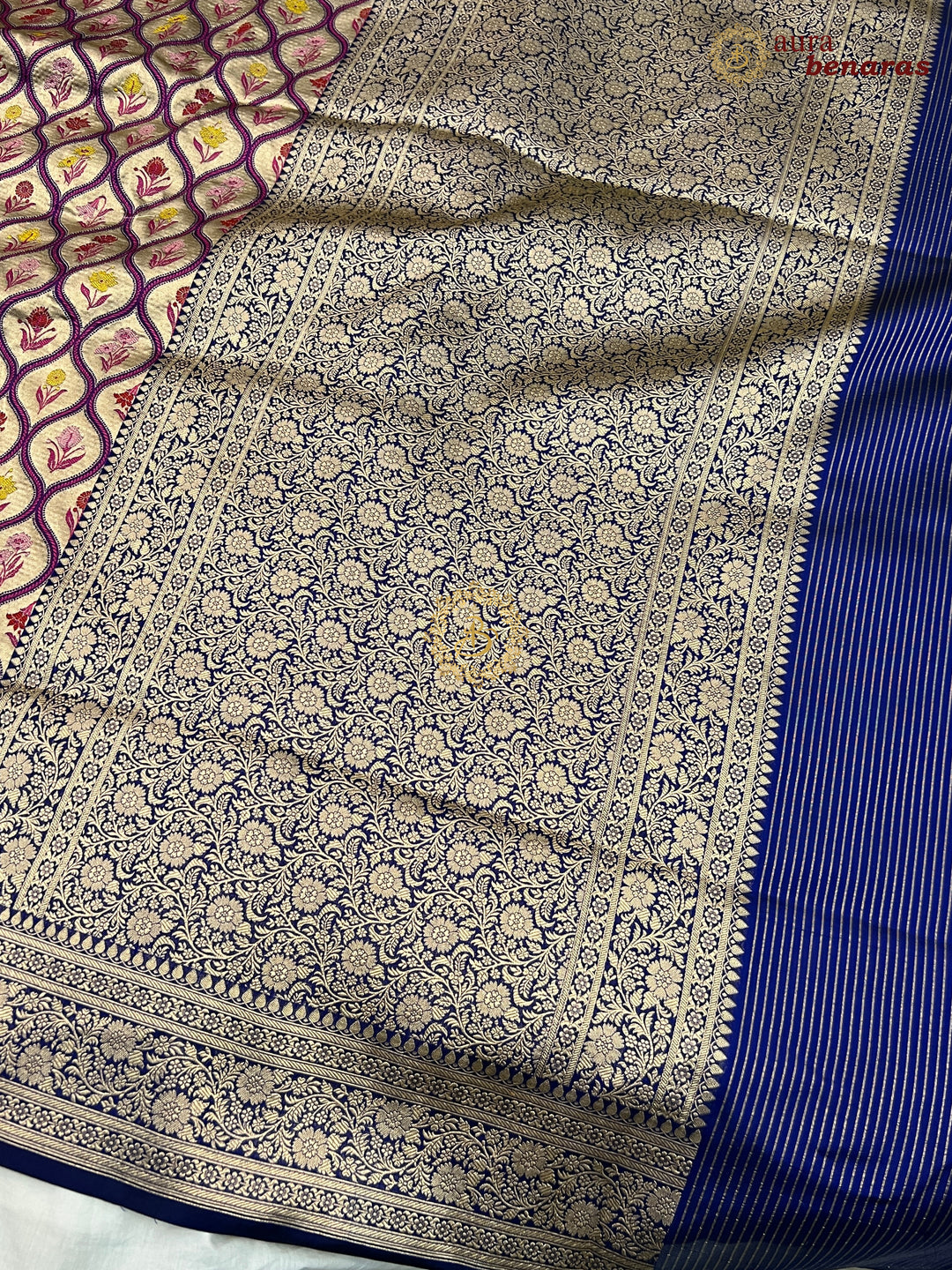 Buy Navy Blue Rangkaat Banarasi Katan Silk Saree - AuraBenaras