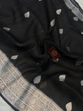 Black Banarasi Handloom Kora Silk Saree - Aura Benaras