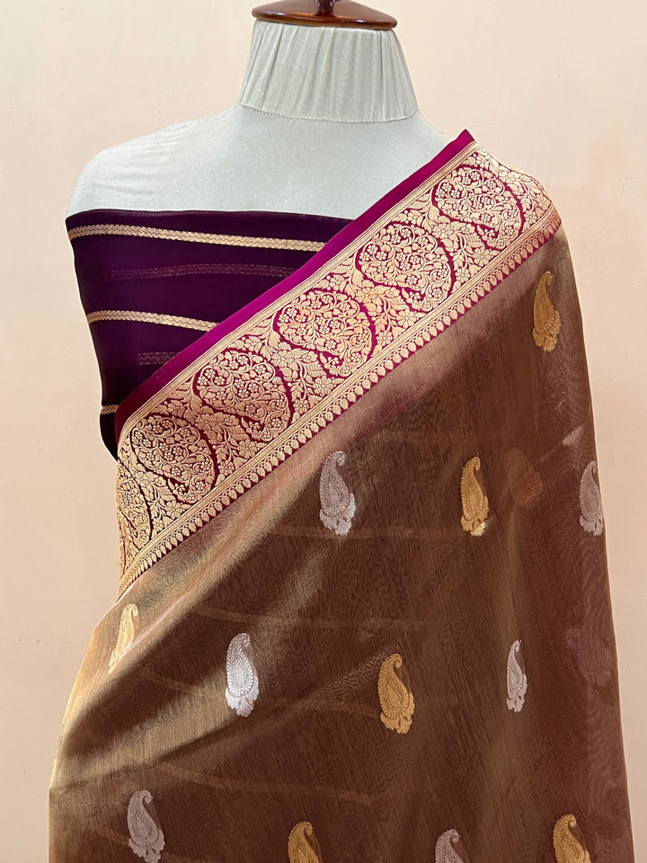 Magenta Purple Pure Tissue Silk Handloom Banarasi Saree