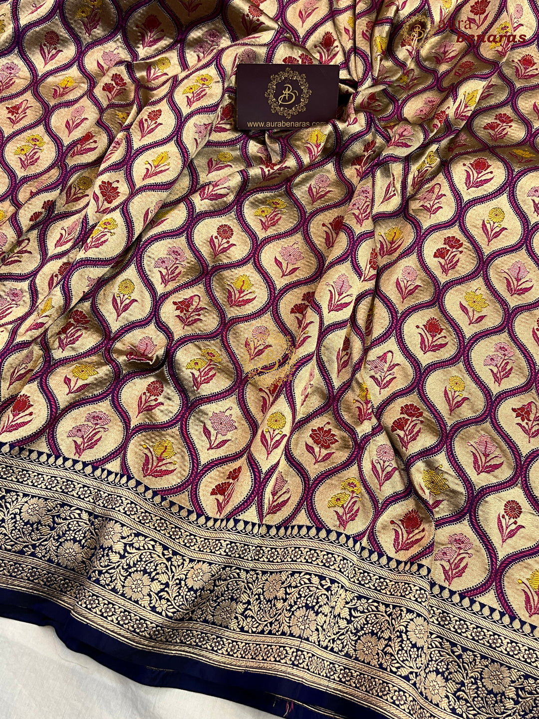 Buy Navy Blue Rangkaat Banarasi Katan Silk Saree - AuraBenaras