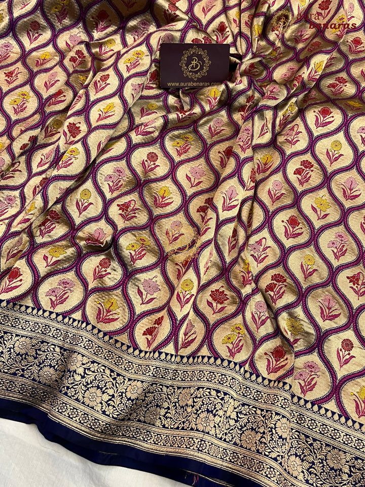 Buy Navy Blue Rangkaat Banarasi Katan Silk Saree - AuraBenaras