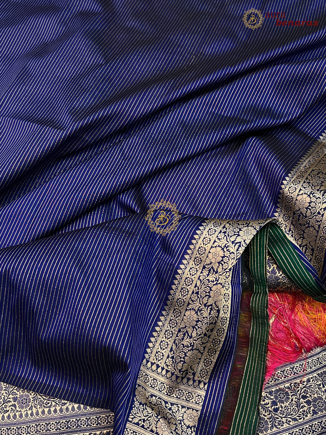 Buy Navy Blue Rangkaat Banarasi Katan Silk Saree - AuraBenaras