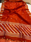 Orange Pure Banarasi Handloom Kora Silk Saree - Aura Benaras