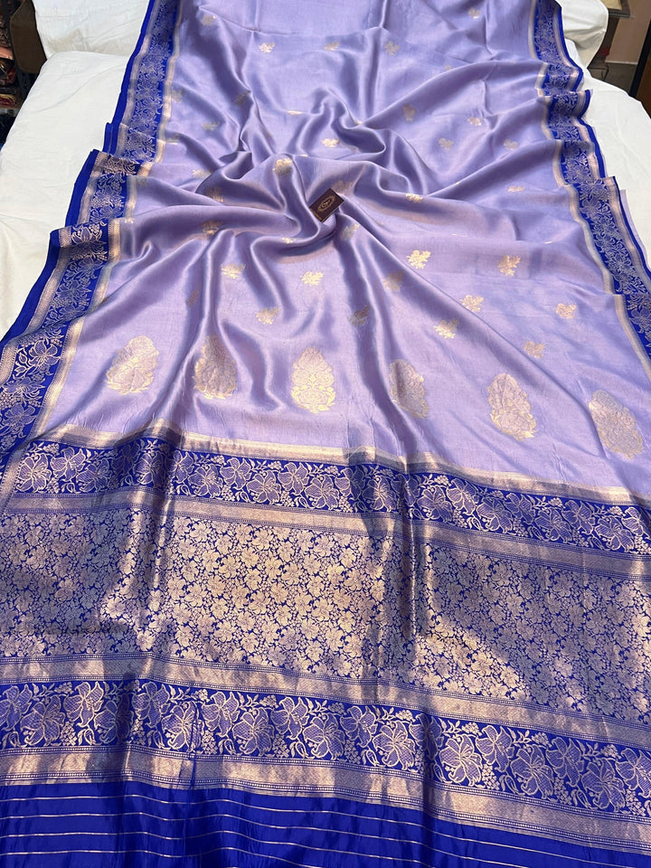 Pure silk Banarasi handloom saree with Kadhwa floral motifs and golden zari border
