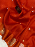 Orange Pure Banarasi Handloom Kora Silk Saree - Aura Benaras