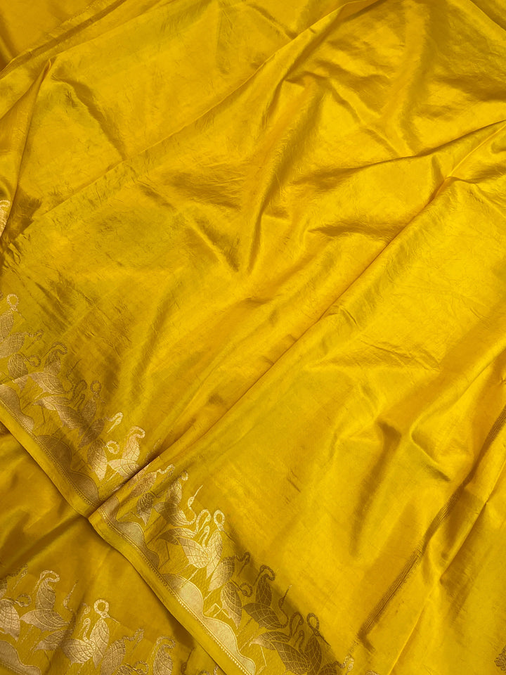 Yellow Pure Katan Silk Handloom Banarasi Saree