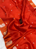 Orange Pure Banarasi Handloom Kora Silk Saree - Aura Benaras