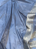 Greyish Blue Pure Banarasi Handloom Katan Silk Saree - Aura Benaras