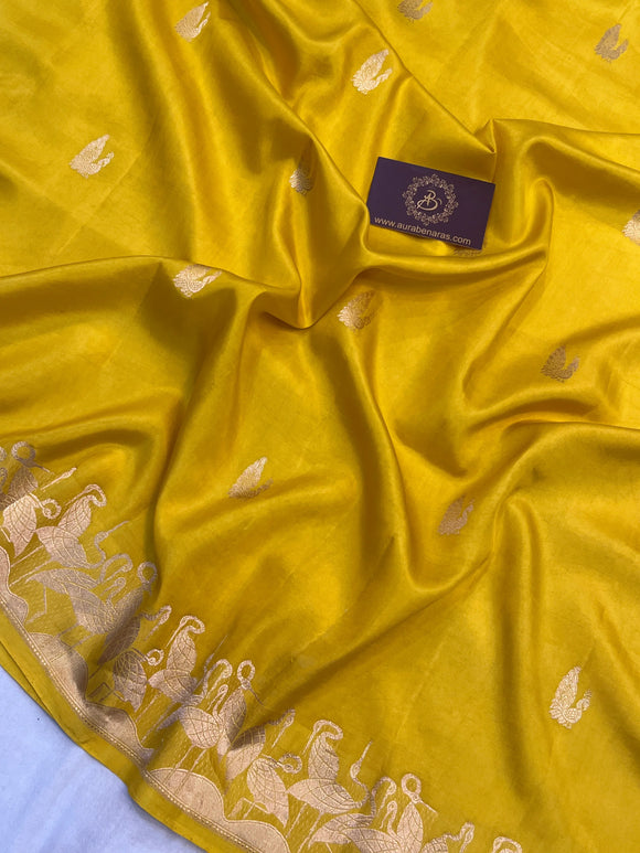 Yellow Pure Katan Silk Handloom Banarasi Saree