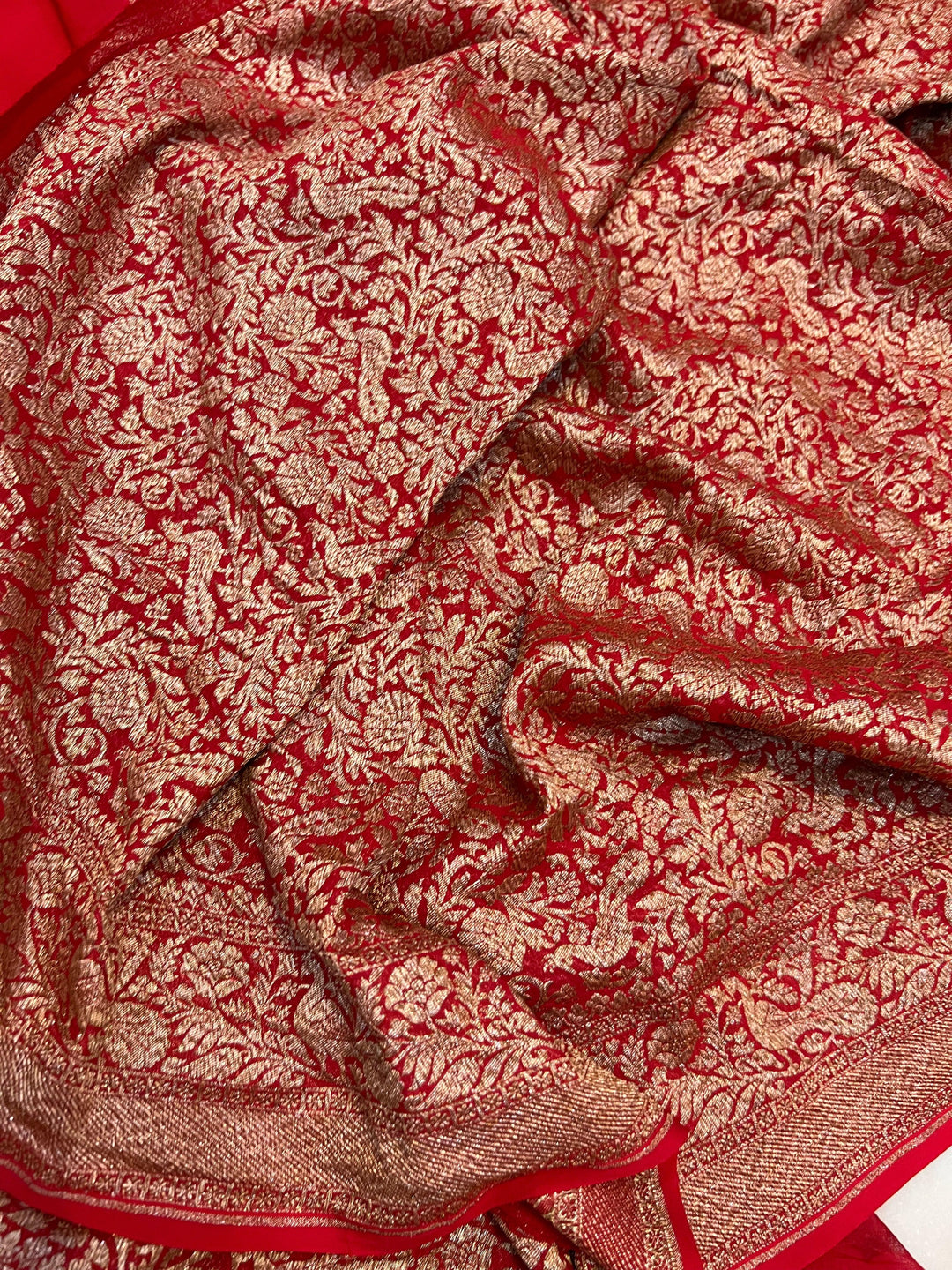 Red Pure Banarasi Khaddi Georgette Saree - Aura Benaras
