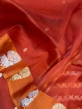 Orange Pure Banarasi Handloom Kora Silk Saree - Aura Benaras