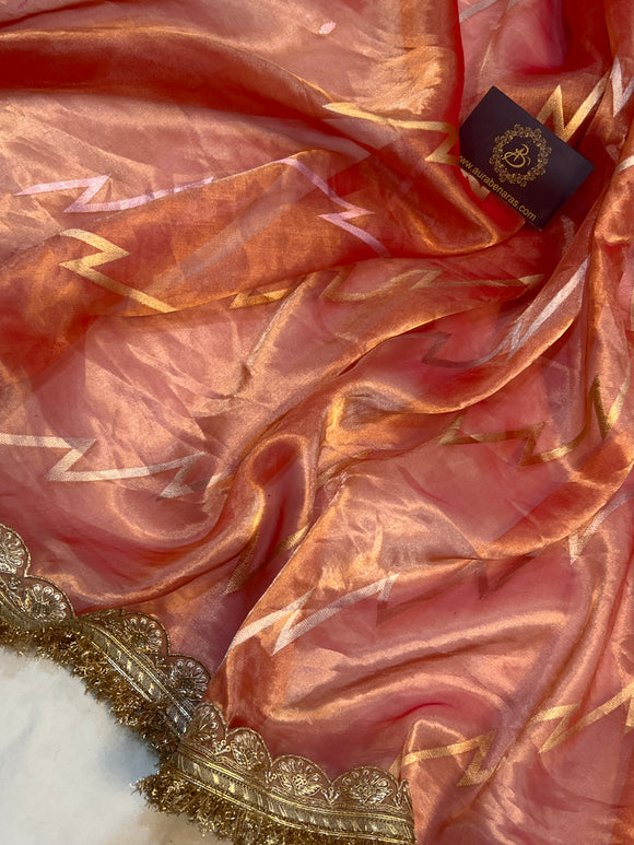 Orange Banarasi Handloom Organza Tissue Silk Saree - Aura Benaras