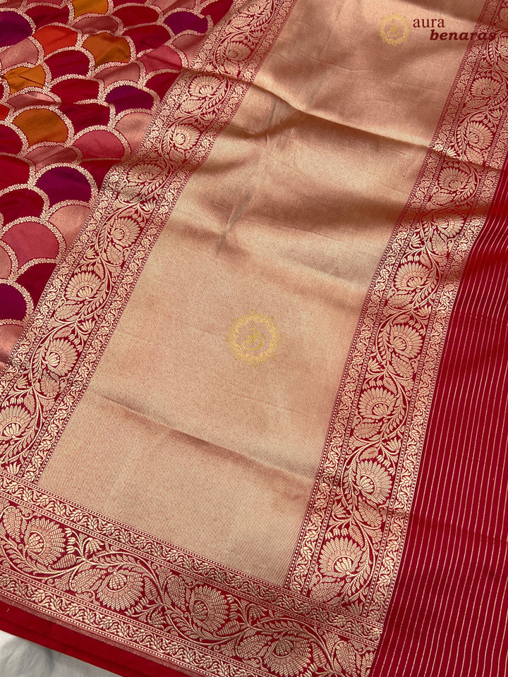 Buy Redish Pink Rangkaat Banarasi Katan Silk Saree - AuraBenaras