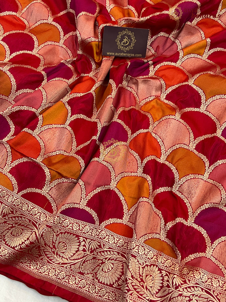 Buy Redish Pink Rangkaat Banarasi Katan Silk Saree - AuraBenaras
