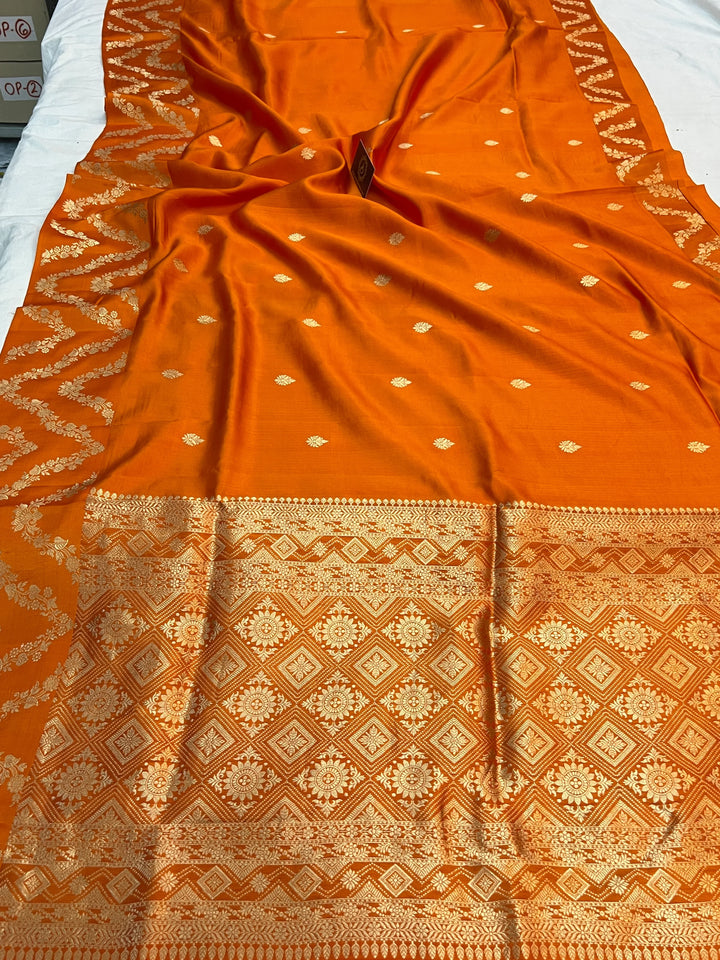 Orange Pure Silk Handloom Banarasi Saree