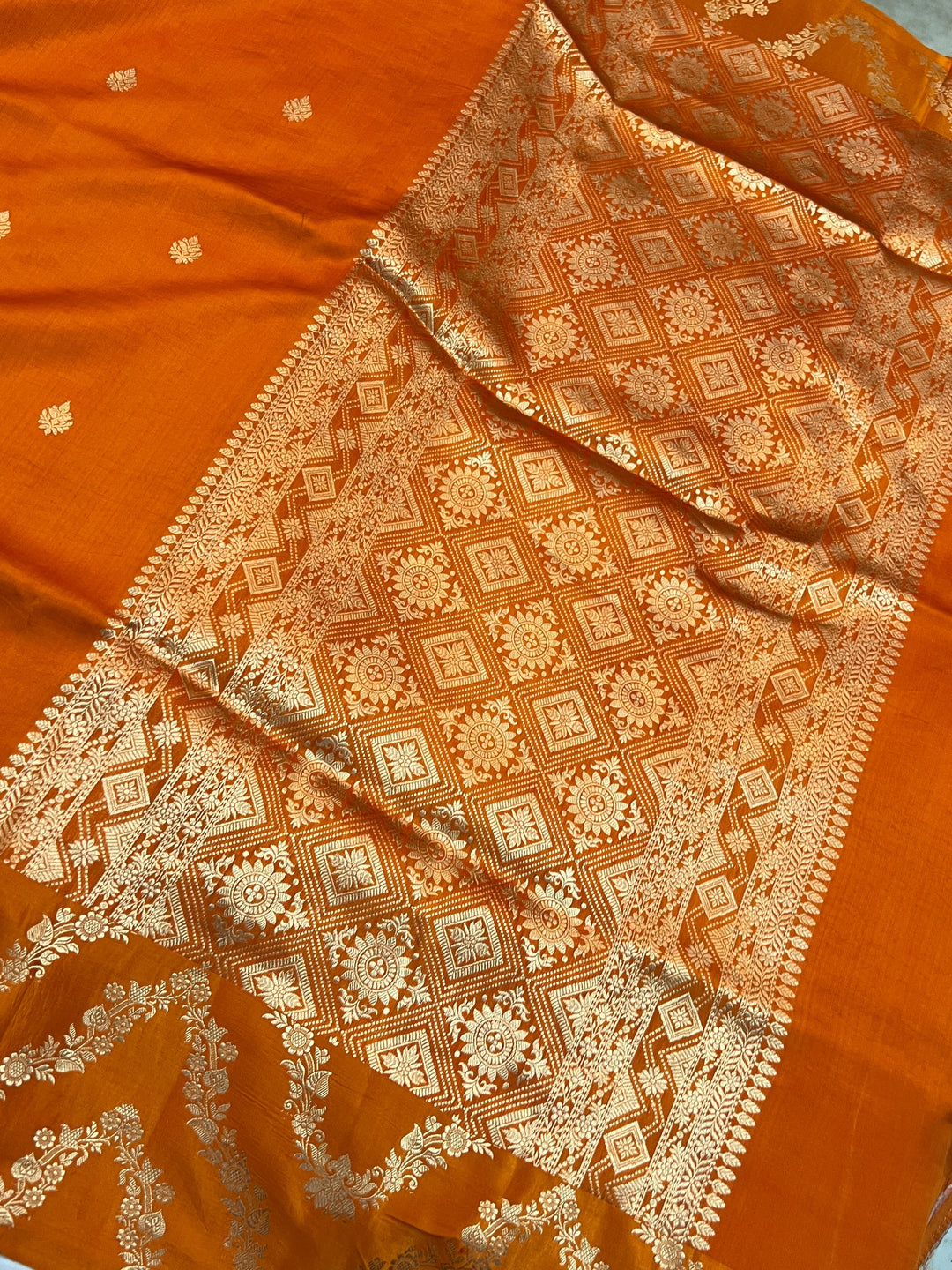 Orange Pure Silk Handloom Banarasi Saree