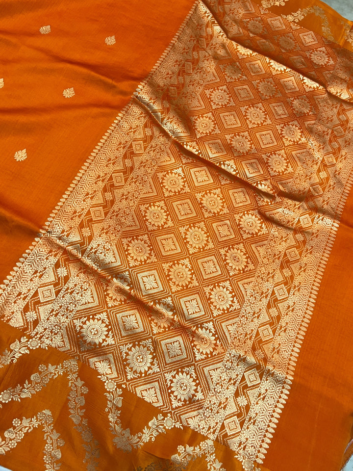 Orange Pure Silk Handloom Banarasi Saree