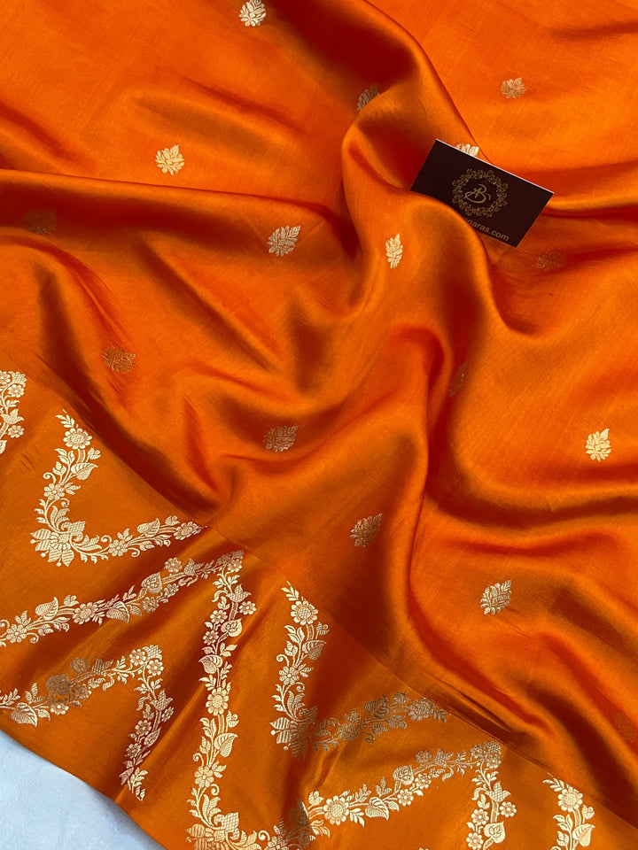 Orange Pure Silk Handloom Banarasi Saree