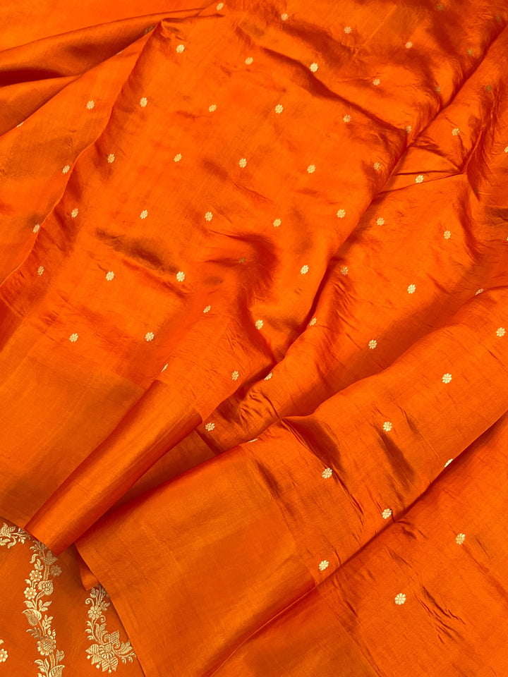 Orange Pure Silk Handloom Banarasi Saree
