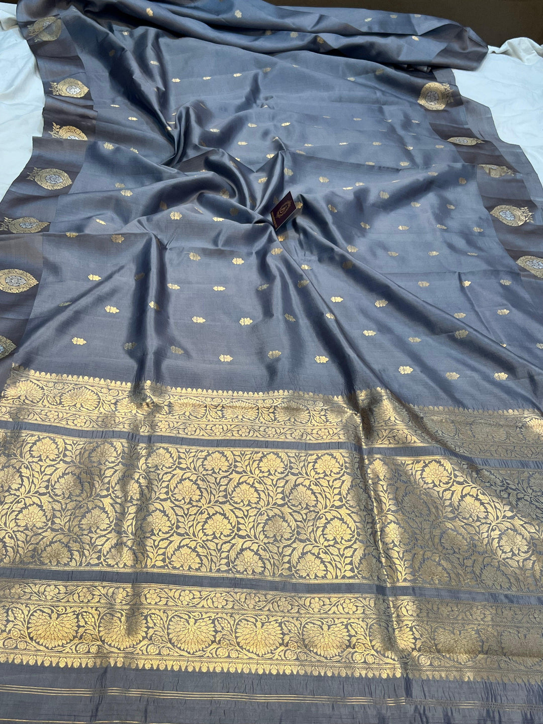 Grey Pure Banarasi Handloom Silk Saree - Aura Benaras