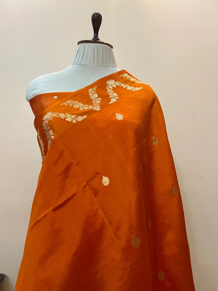 Orange Pure Silk Handloom Banarasi Saree