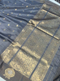 Grey Pure Banarasi Handloom Silk Saree - Aura Benaras