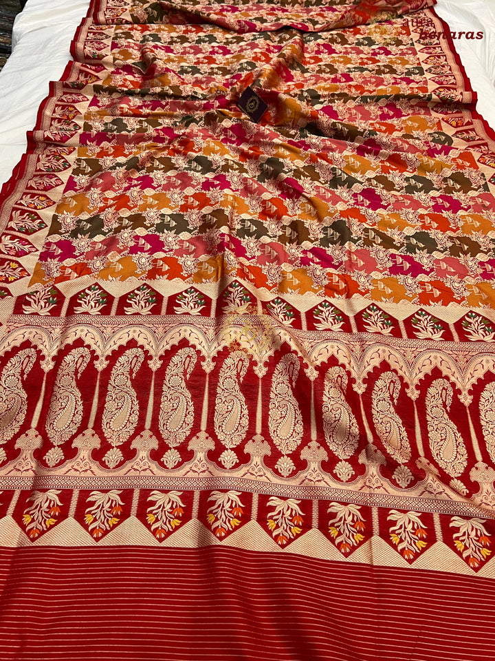 Buy Red Rangkaat Banarasi Katan Silk Saree - AuraBenaras