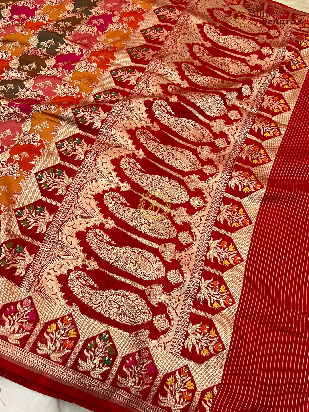Buy Red Rangkaat Banarasi Katan Silk Saree - AuraBenaras