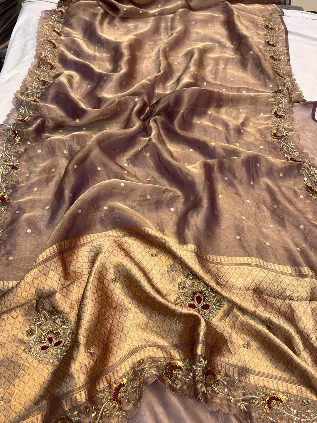 Lavender Pure Tissue Silk Handloom Banarasi Saree