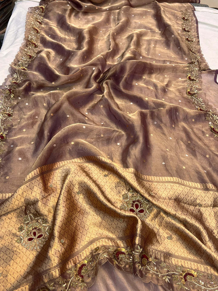 Lavender Pure Tissue Silk Handloom Banarasi Saree