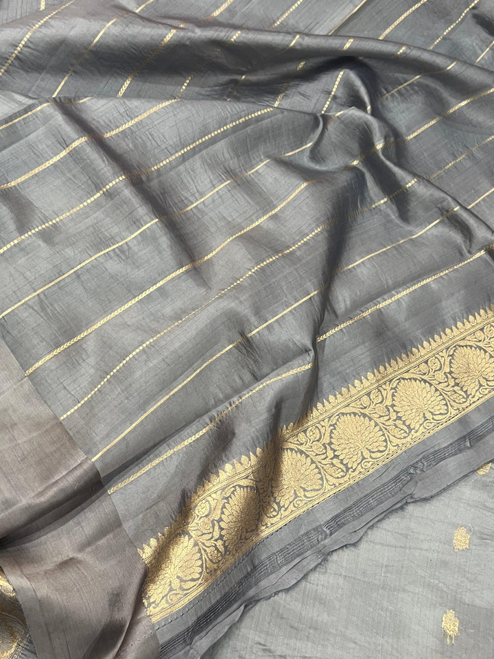 Grey Pure Banarasi Handloom Silk Saree - Aura Benaras