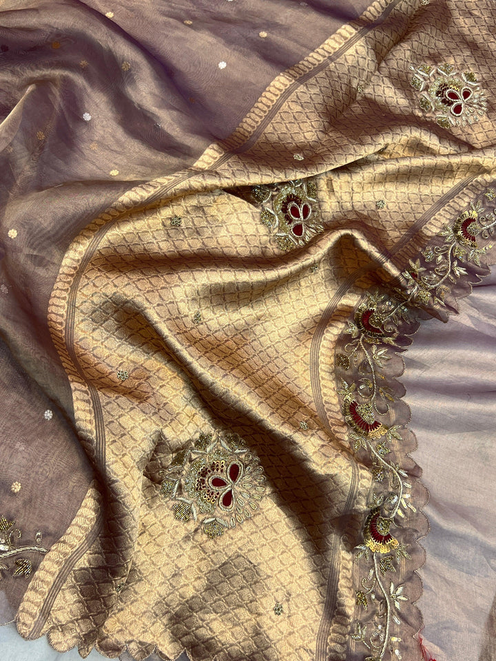 Lavender Pure Tissue Silk Handloom Banarasi Saree
