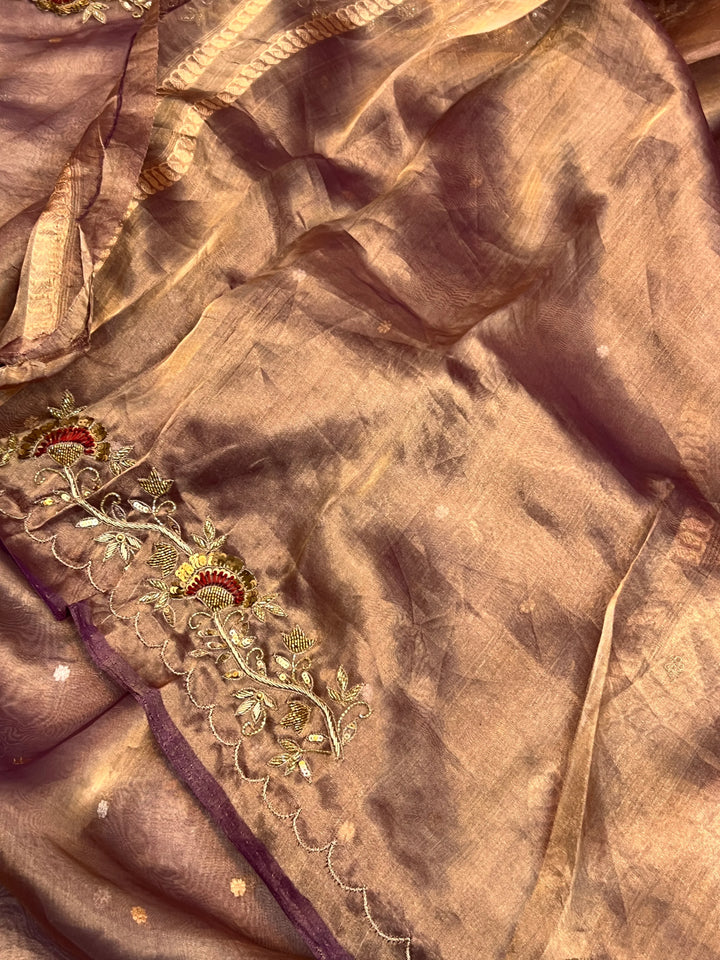 Lavender Pure Tissue Silk Handloom Banarasi Saree