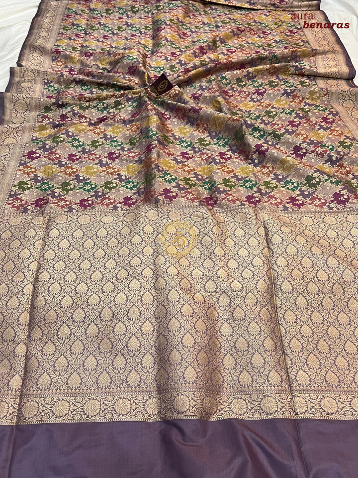 Buy Dusty Lavender Rangkaat Banarasi Katan Silk Saree - AuraBenaras