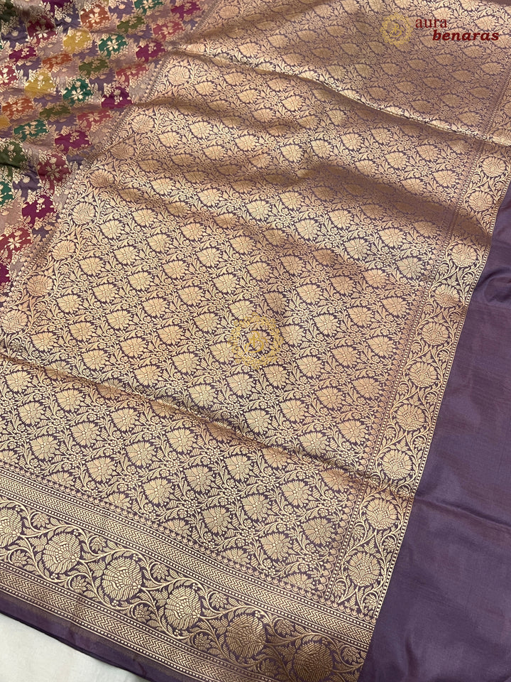 Buy Dusty Lavender Rangkaat Banarasi Katan Silk Saree - AuraBenaras