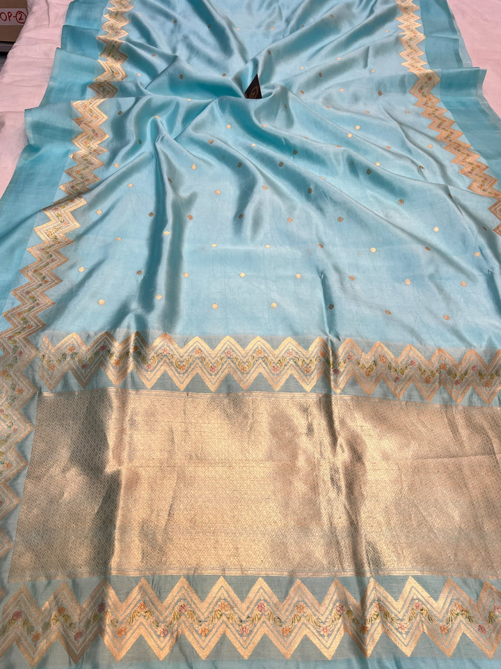 Sky Blue Pure Silk Handloom Banarasi Saree