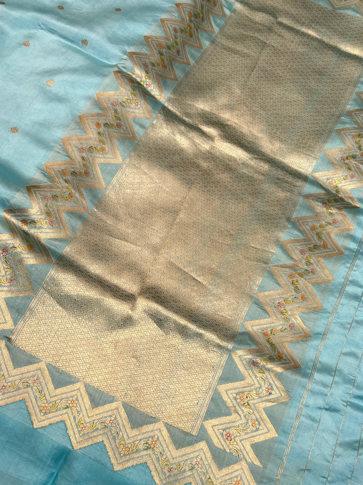 Sky Blue Pure Silk Handloom Banarasi Saree