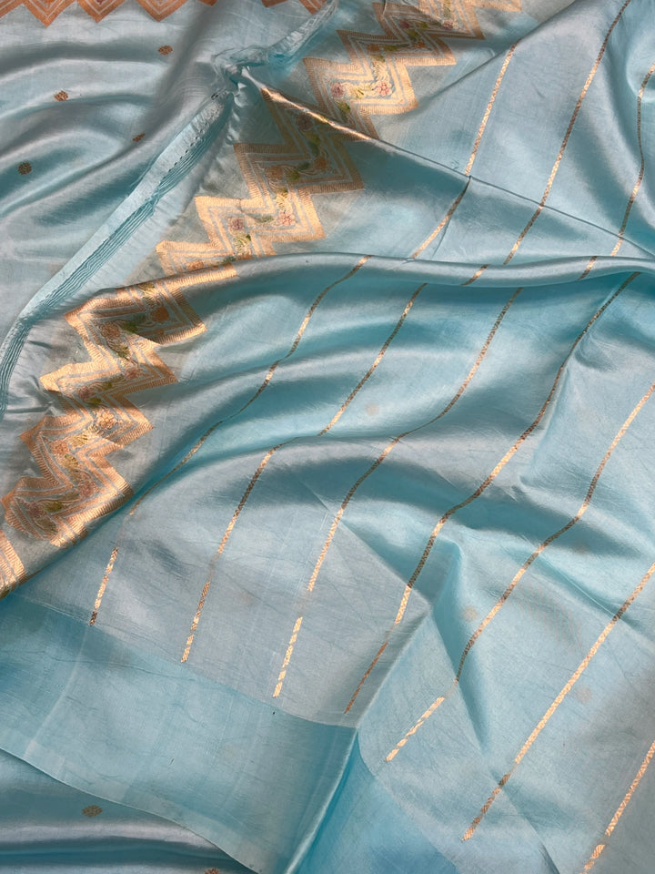 Sky Blue Pure Silk Handloom Banarasi Saree
