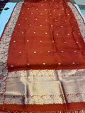 Orange Banarasi Handloom Kora Silk Saree - Aura Benaras